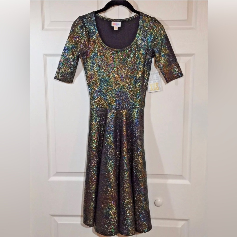 Lularoe Fancy Oil Slick Shimmery Unicorn HTF Dress Size XL Holidays, Worn Once!